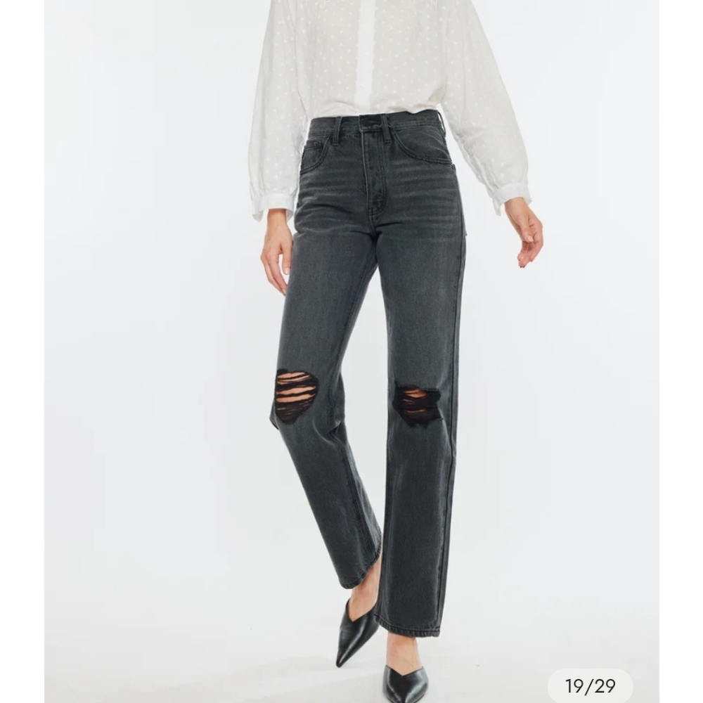 Kan Can Black Distressed High Waisted Jeans Size 7